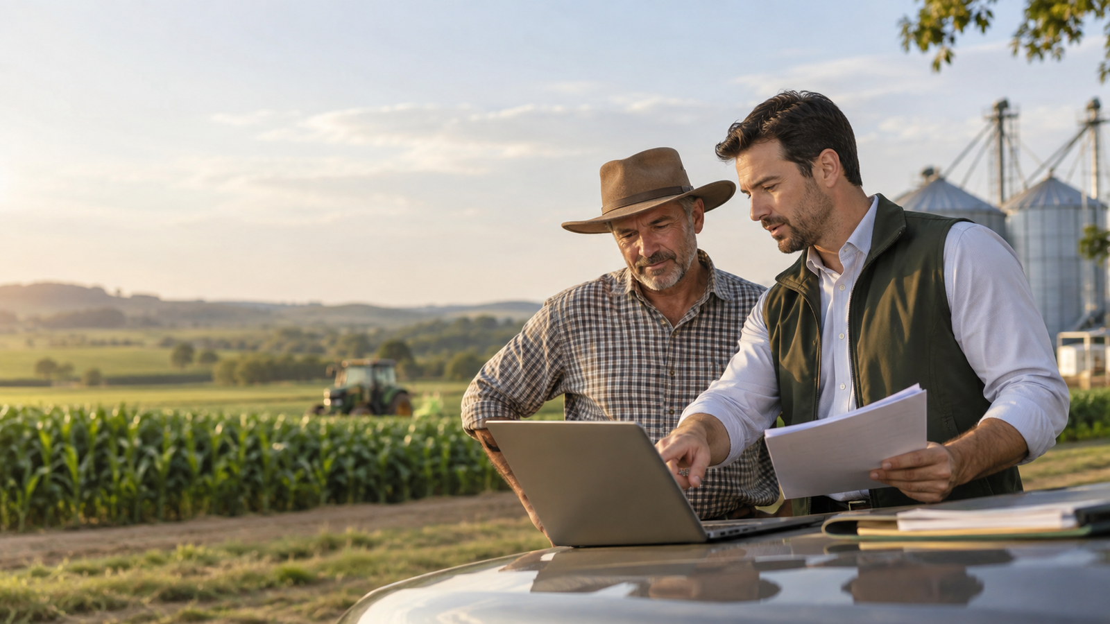 Consultor AGROCONSULT analisando crédito rural com produtor